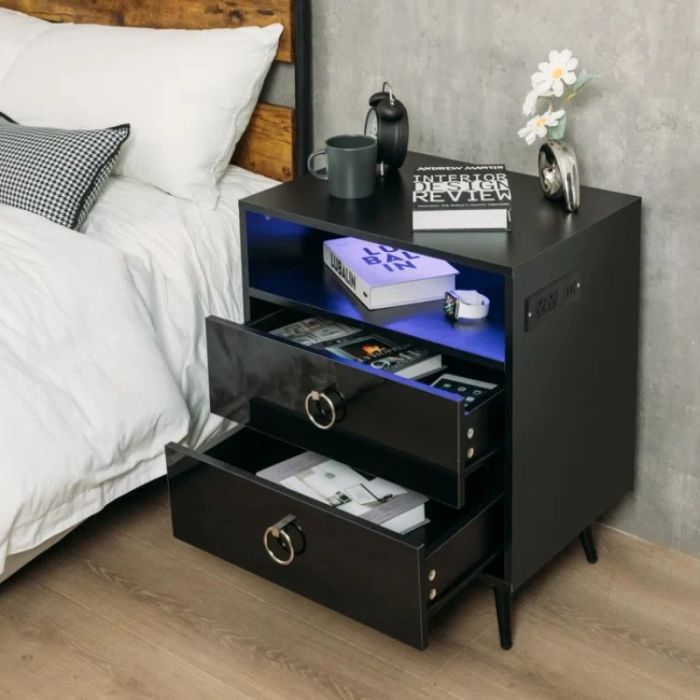 amelia modern led bedside table with usb and power socket black amelia modern led bedside table with usb and power socket black