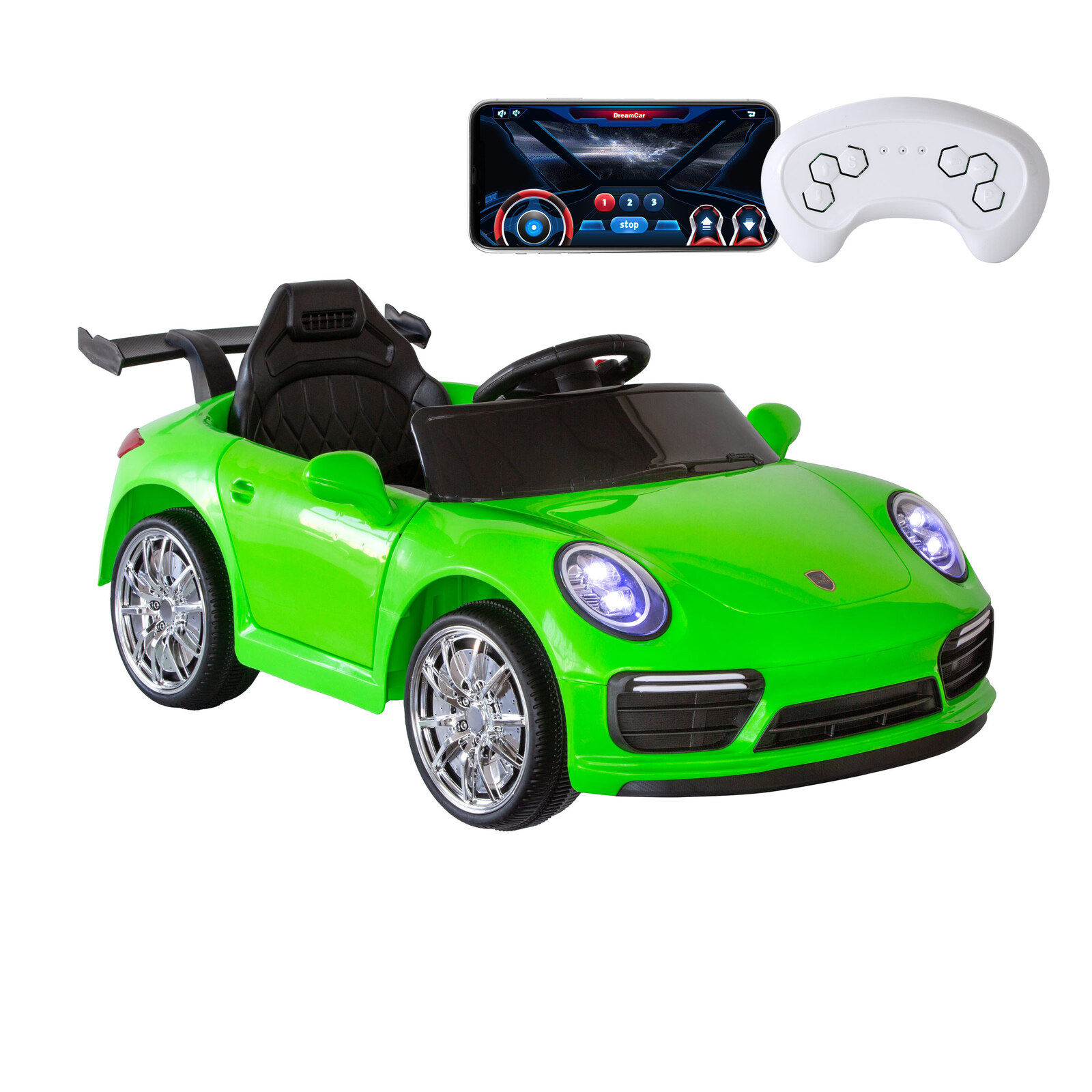 porsche inspired design ride on (green) electric car with parental remote control