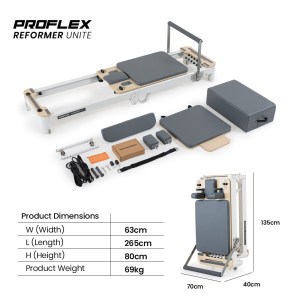 proflex aluminium pilates reformer machine, stretch bed with box and jump board accessories proflex aluminium pilates reformer machine, stretch bed with box and jump board accessories