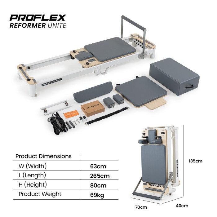 proflex aluminium pilates reformer machine, stretch bed with box and jump board accessories proflex aluminium pilates reformer machine, stretch bed with box and jump board accessories
