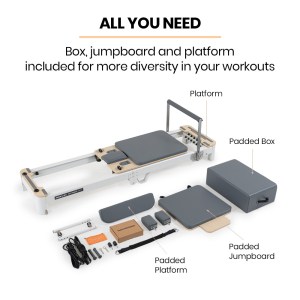 proflex aluminium pilates reformer machine, stretch bed with box and jump board accessories proflex aluminium pilates reformer machine, stretch bed with box and jump board accessories