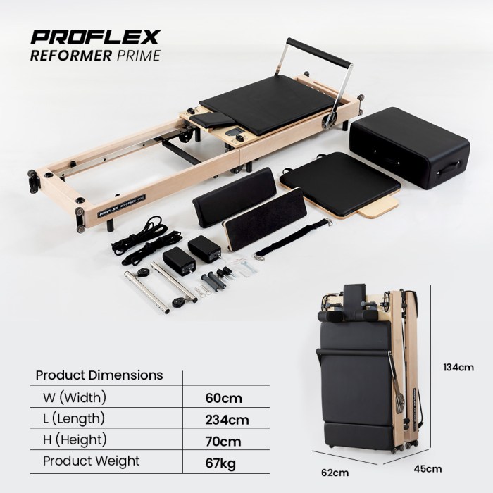 proflex wooden pilates reformer machine, stretch bed with box and jump board accessories proflex wooden pilates reformer machine, stretch bed with box and jump board accessories