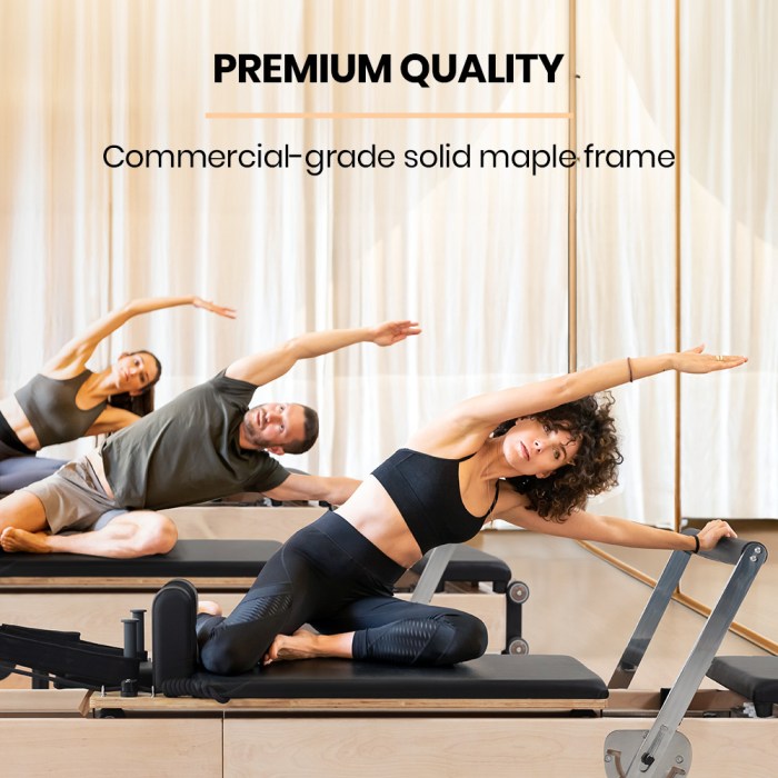 proflex wooden pilates reformer machine, stretch bed with box and jump board accessories proflex wooden pilates reformer machine, stretch bed with box and jump board accessories