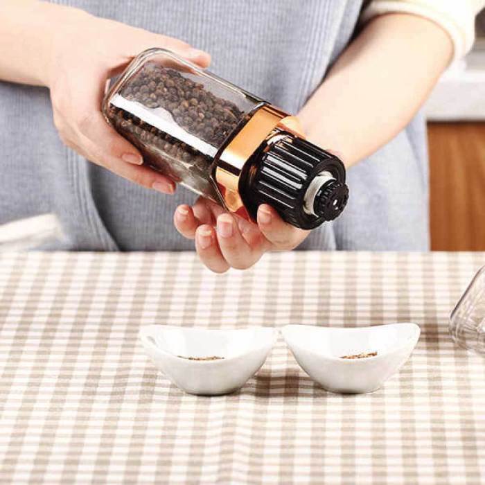 salt and pepper grinder 180ml glass design + rose gold bottle manual hand mill