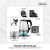 1.7l electric glass kettle led blue light 360 automatic cordless water boiling jug