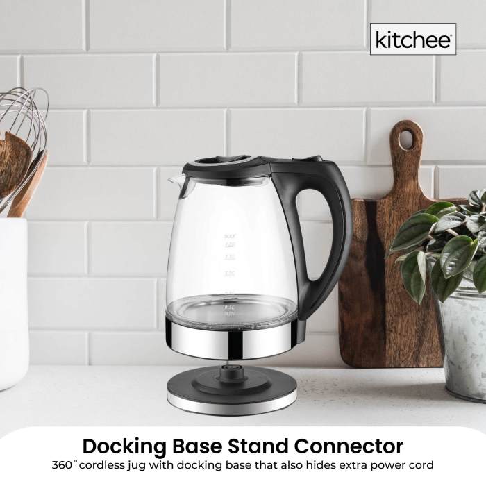 1.7l electric glass kettle led blue light 360 automatic cordless water boiling jug