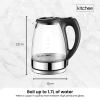 1.7l electric glass kettle led blue light 360 automatic cordless water boiling jug