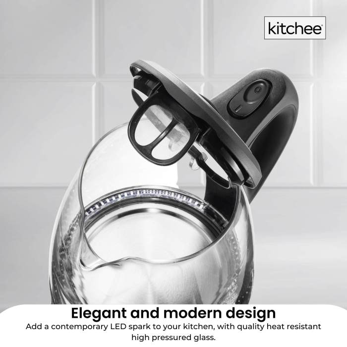 1.7l electric glass kettle led blue light 360 automatic cordless water boiling jug