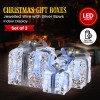 swishmas set of 3 christmas gift boxes with lights with jewelled wire and silver bows