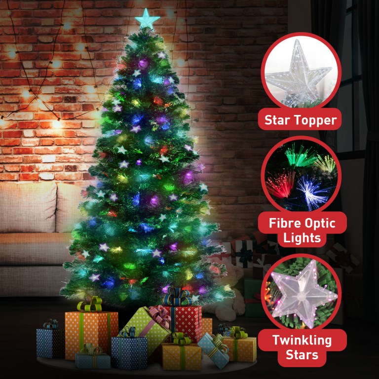 christabelle 1.8m enchanted pre lit fibre optic christmas tree stars xmas decor