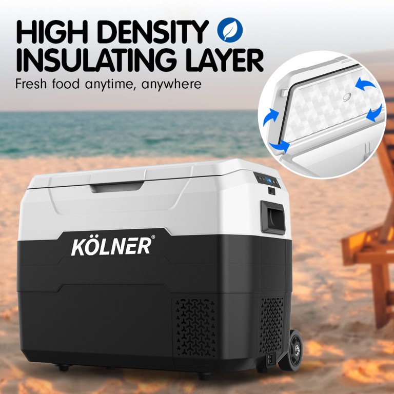 kolner 40l fridge freezer cooler 12/24/240v camping portable esky refrigerator with trolley black
