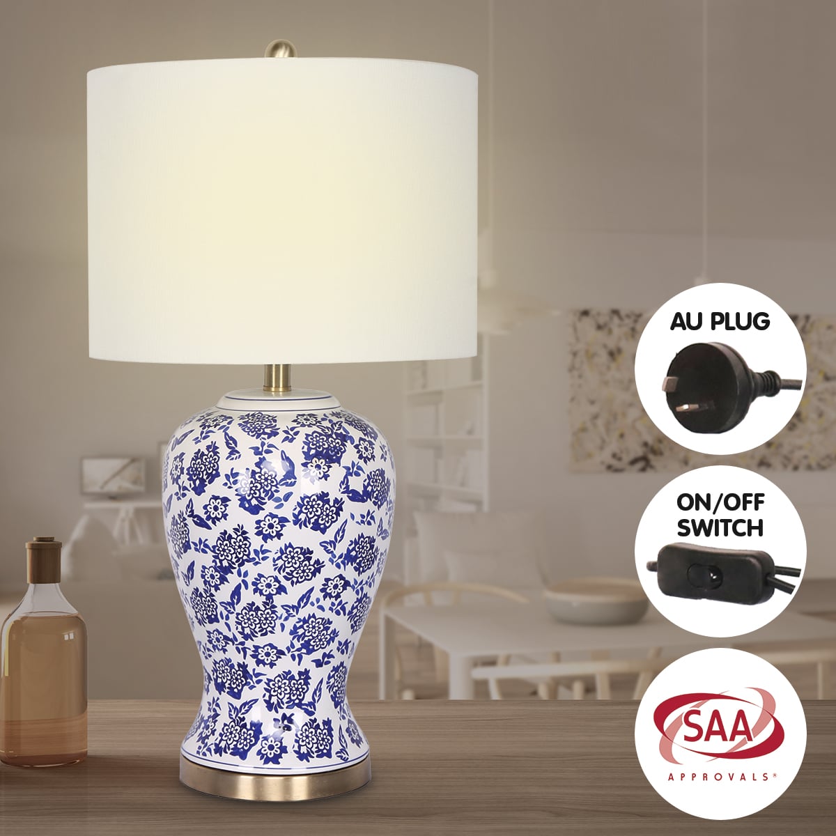 sarantino table lamp ceramic floral base cotton drum shade sarantino table lamp ceramic floral base cotton drum shade