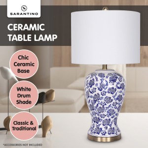 sarantino table lamp ceramic floral base cotton drum shade sarantino table lamp ceramic floral base cotton drum shade