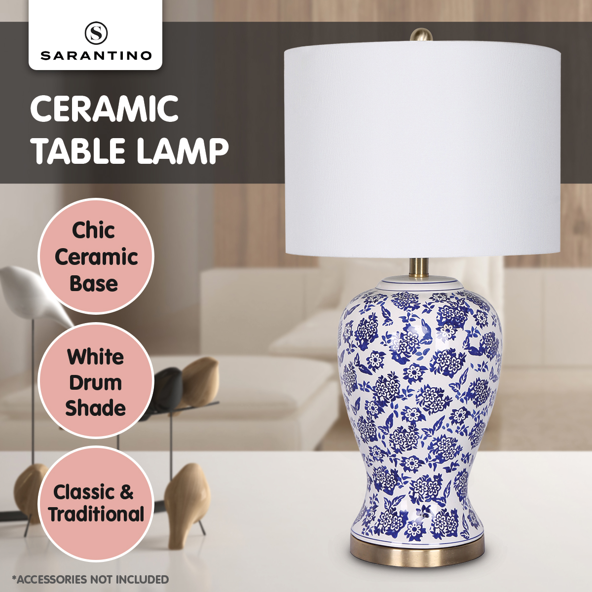 sarantino table lamp ceramic floral base cotton drum shade sarantino table lamp ceramic floral base cotton drum shade