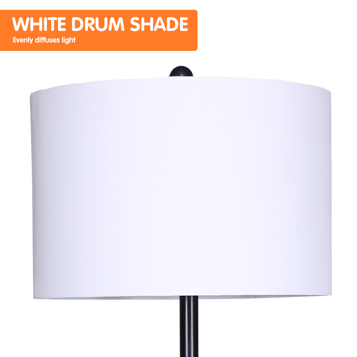 sarantino metal floor lamp shade with black post in round wood shelves