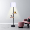 sarantino metal floor lamp shade with black post in round wood shelves sarantino metal floor lamp shade with black post in round wood shelves