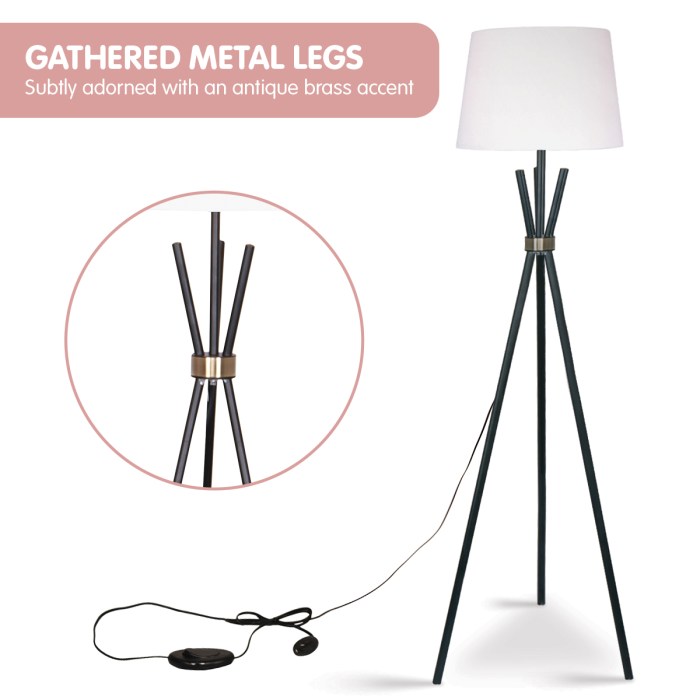 sarantino tripod floor lamp in metal and antique brass sarantino tripod floor lamp in metal and antique brass