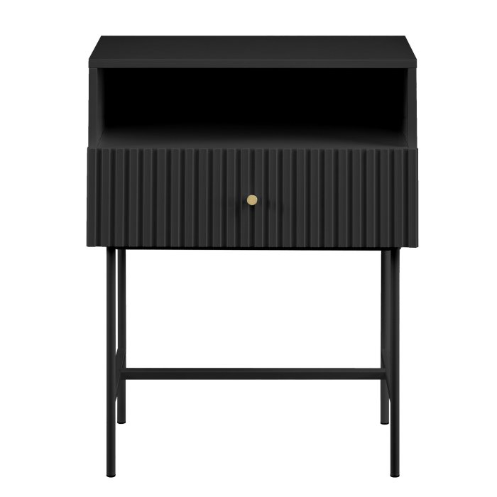 sarantino cecil slender fluted bedside table in black sarantino cecil slender fluted bedside table in black