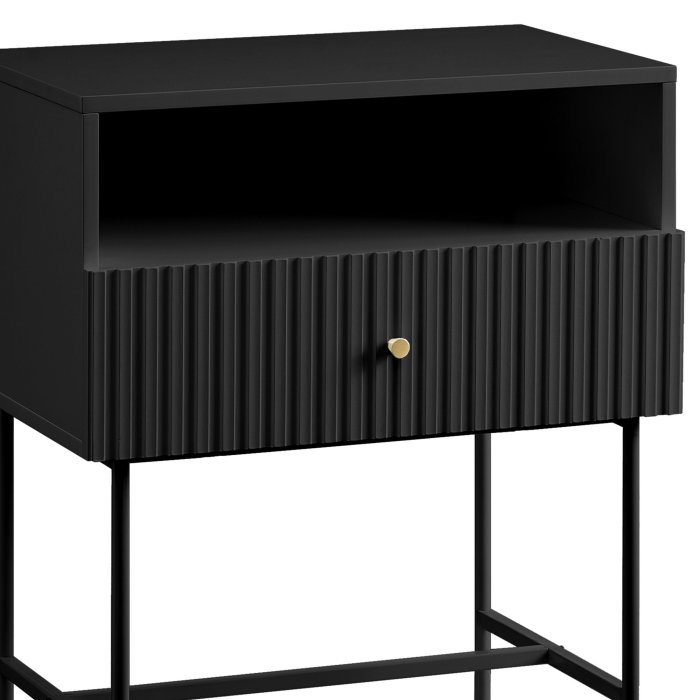 sarantino cecil slender fluted bedside table in black sarantino cecil slender fluted bedside table in black