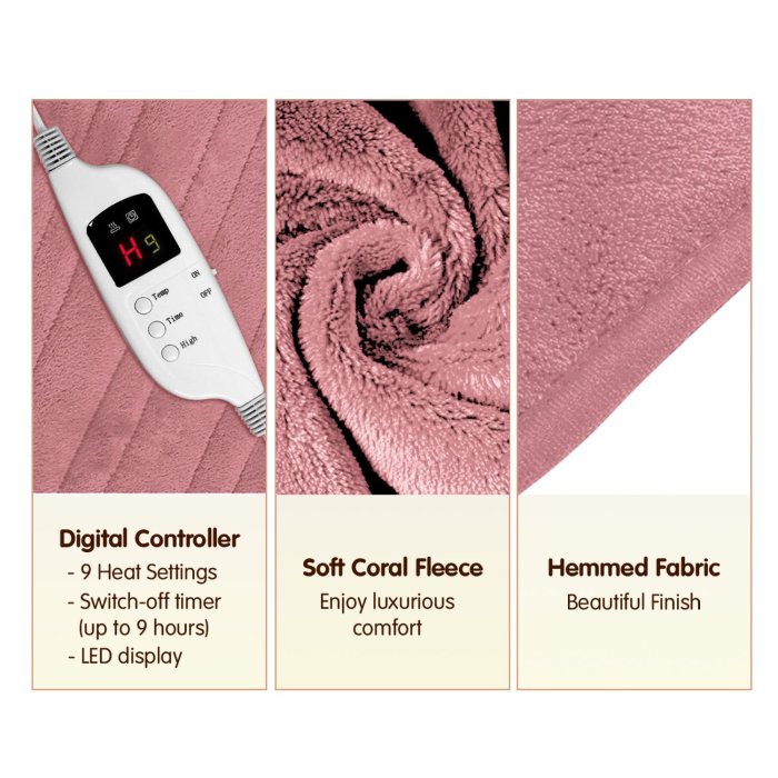 laura hill heated electric blanket throw rug coral warm fleece pink