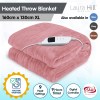 laura hill heated electric blanket throw rug coral warm fleece pink