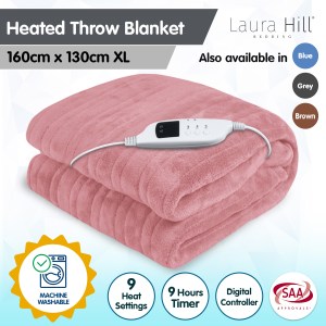 laura hill heated electric blanket throw rug coral warm fleece pink