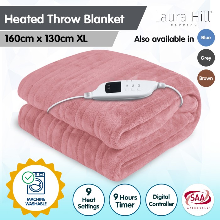 laura hill heated electric blanket throw rug coral warm fleece pink