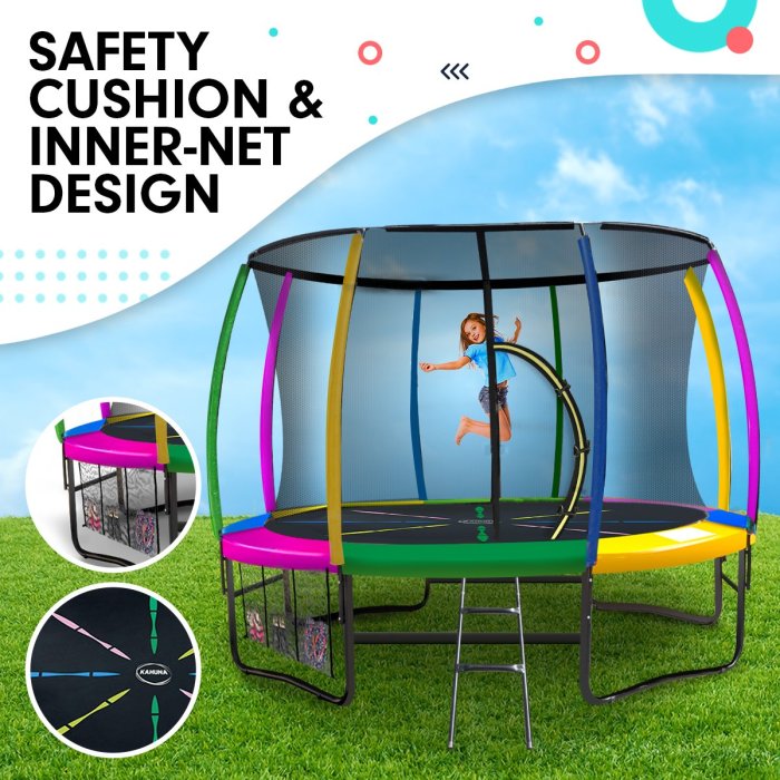 kahuna 8ft outdoor rainbow trampoline for kids and children suited for fitness exercise gymnastics with safety enclosure kahuna 8ft outdoor rainbow trampoline for kids and children suited for fitness exercise gymnastics with safety enclosure