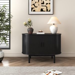 mid century black ribbed sideboard cabinet