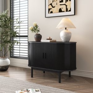 mid century black ribbed sideboard cabinet