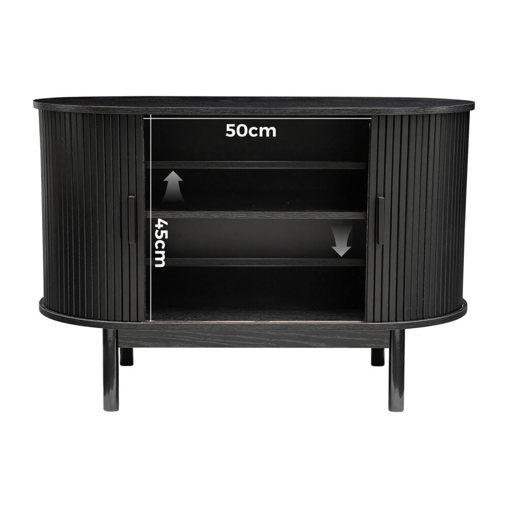 mid century black ribbed sideboard cabinet