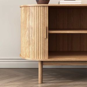 natural wood ribbed sideboard cabinet