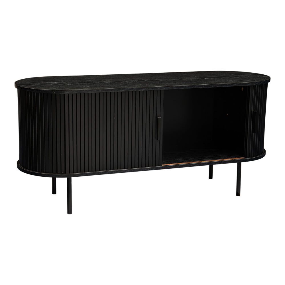 ribbed black sideboard with sliding doors