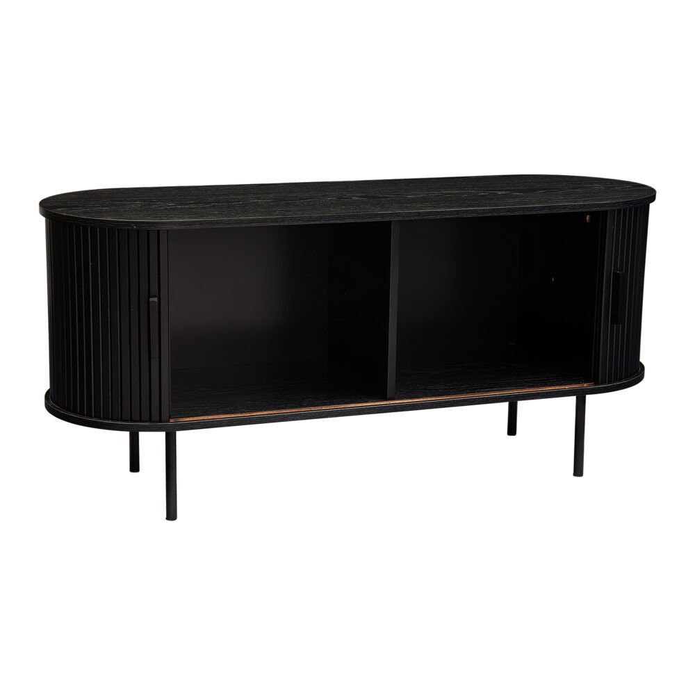 ribbed black sideboard with sliding doors