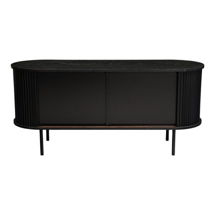 ribbed black sideboard with sliding doors