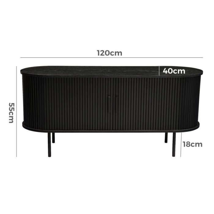 ribbed black sideboard with sliding doors