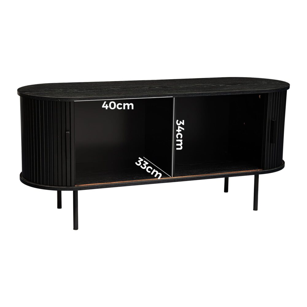 ribbed black sideboard with sliding doors