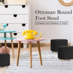 fabric ottoman round wooden leg foot stool black