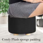 fabric ottoman round wooden leg foot stool black