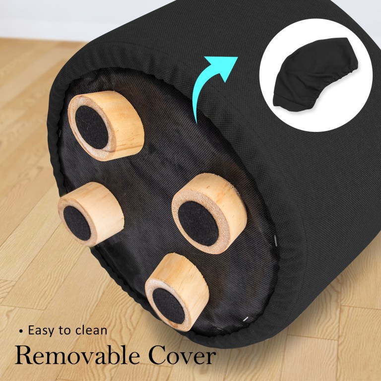 fabric ottoman round wooden leg foot stool black