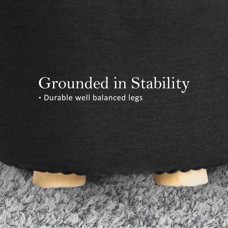 fabric ottoman round wooden leg foot stool black