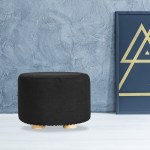 fabric ottoman round wooden leg foot stool black