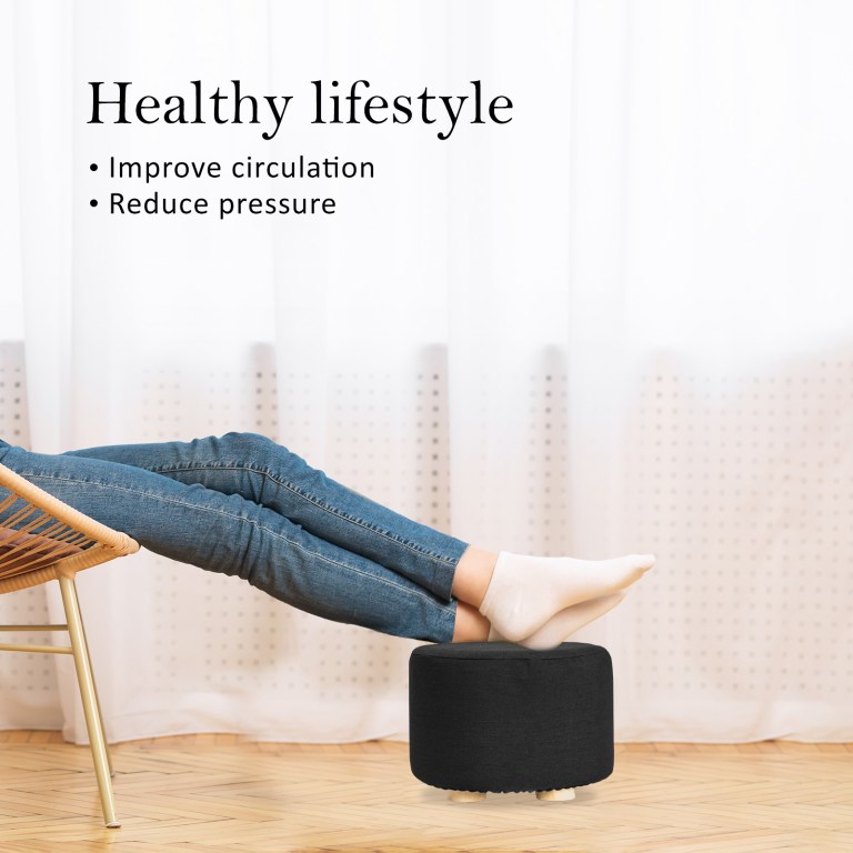 2x fabric ottoman round wooden leg foot stool black