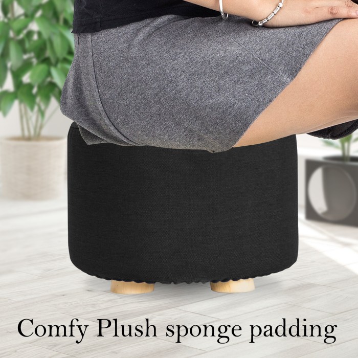 2x fabric ottoman round wooden leg foot stool black