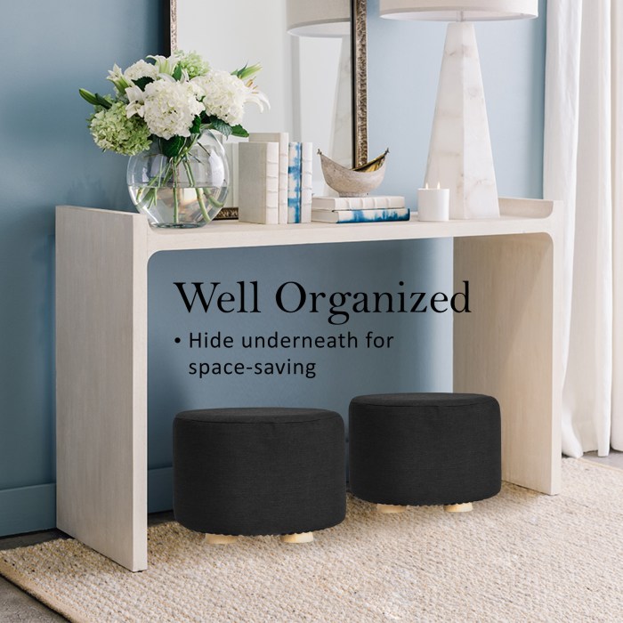 2x fabric ottoman round wooden leg foot stool black