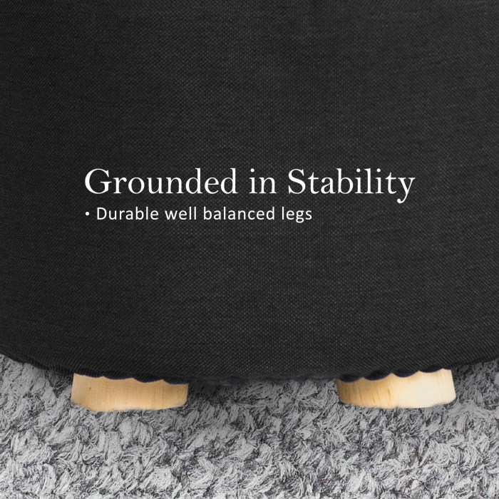 2x fabric ottoman round wooden leg foot stool black