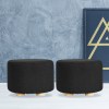 2x fabric ottoman round wooden leg foot stool black