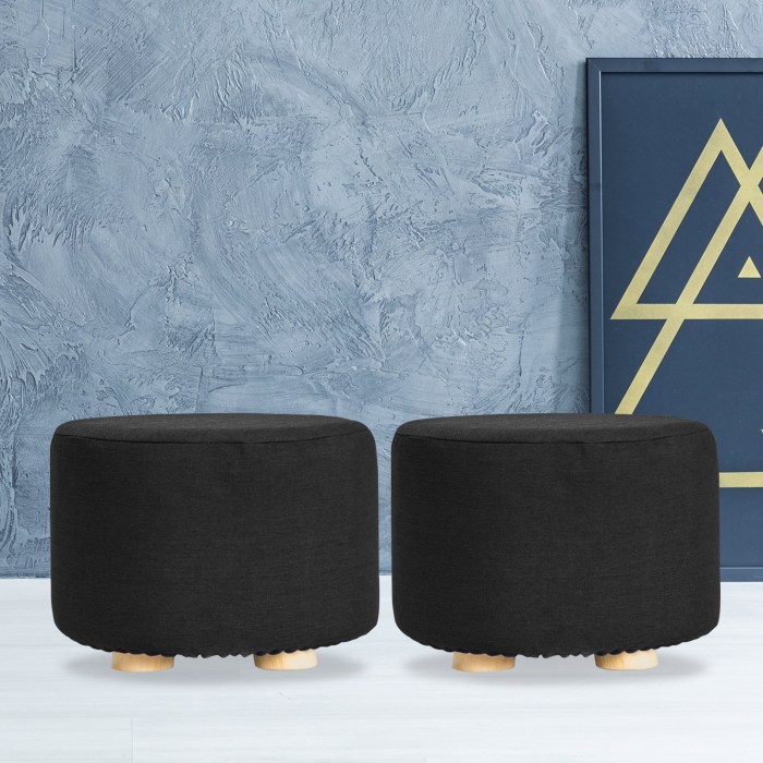 2x fabric ottoman round wooden leg foot stool black