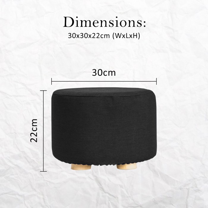2x fabric ottoman round wooden leg foot stool black