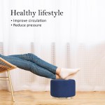 fabric ottoman round wooden leg foot stool dark blue